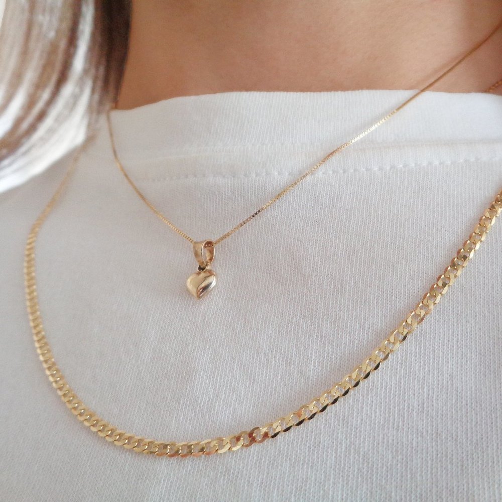 Dainty Real 10K Gold Heart Necklace Tiny Heart Charm Pendant w Box Chain, Gift